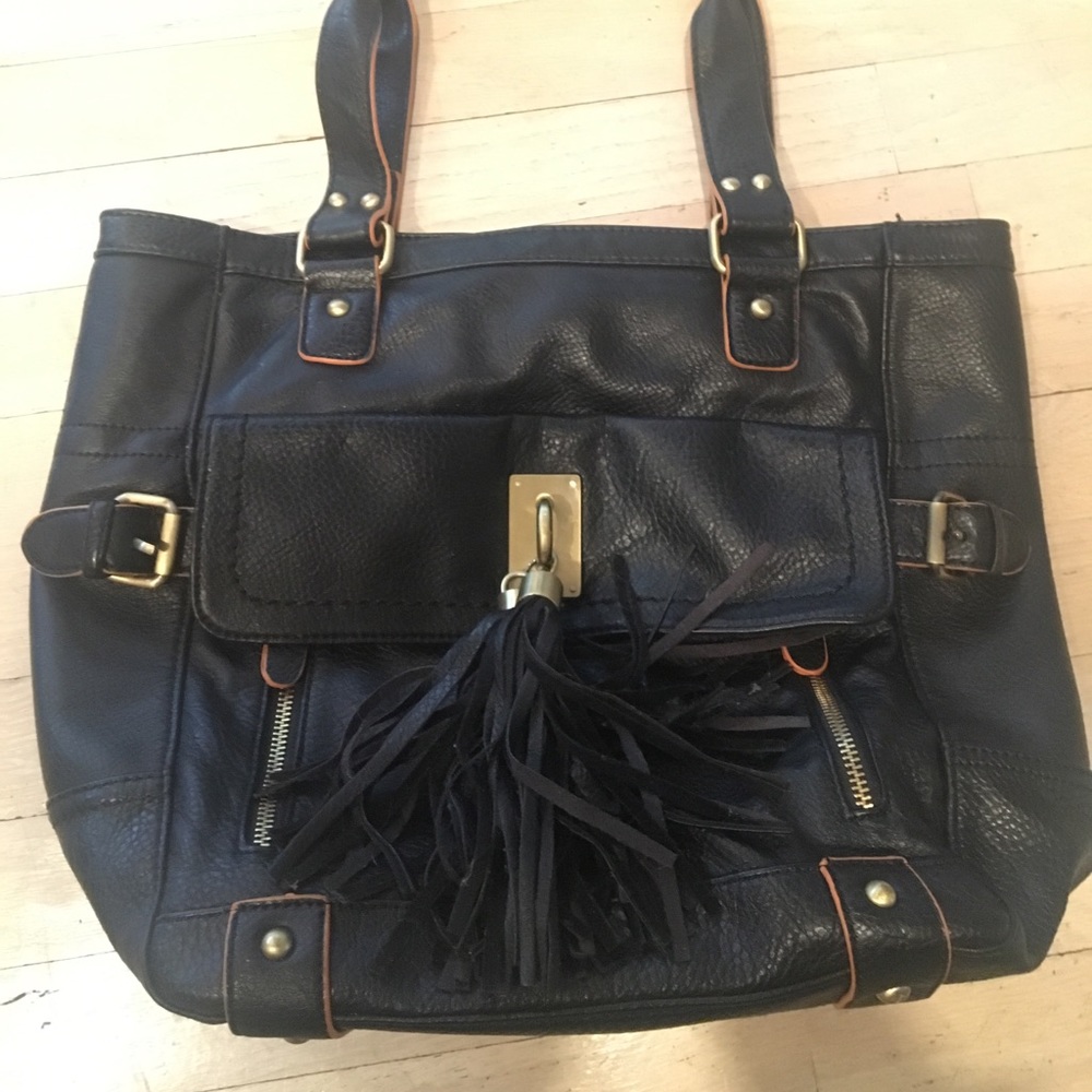 Melie Bianco Black Leather Tote Bag Purse